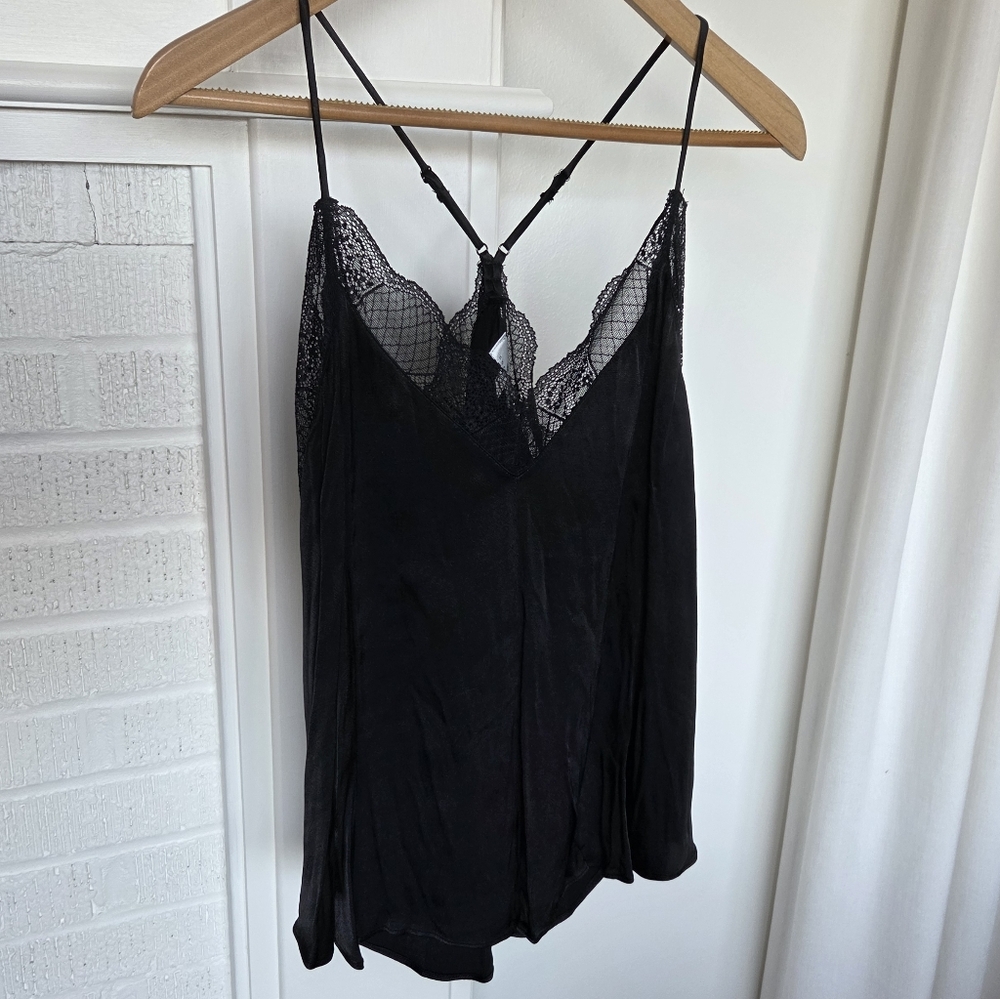Socialite Black Lace V Neck Spaghetti Strap Cami Tank Top Womens XL